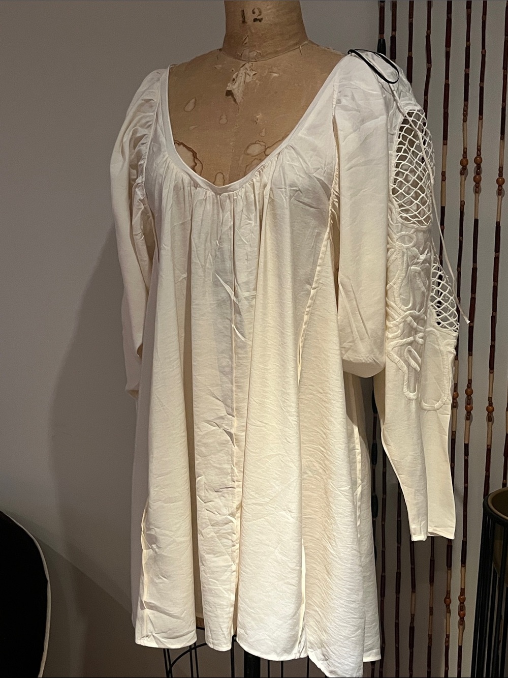 H&M Cream Peasant Tunic with Lace-Cutout Sleeve
